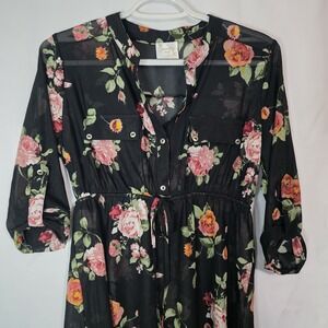 Siren Lily Maternity Romantic Floral Sheer Tunic Dress‎ Cottagecore Boho S